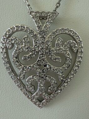 Swarovski Silver Clear Crystal Heart Filigree Pendant Necklace